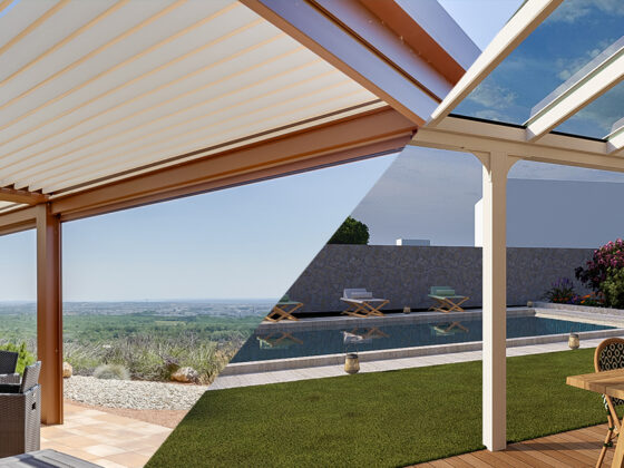 pergola bioclimatique et pergola vitrée