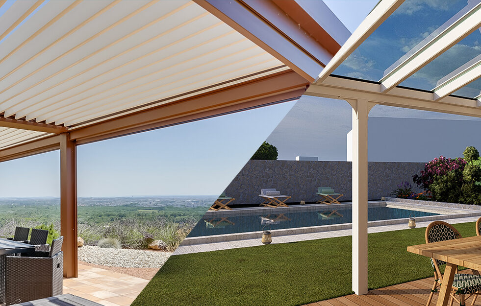 pergola bioclimatique et pergola vitrée